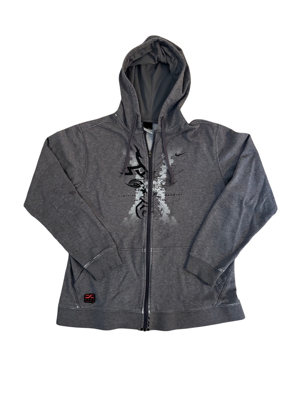 Y2K Nike Gray Zip-Up Hoodie Jacket with Graphic Detail